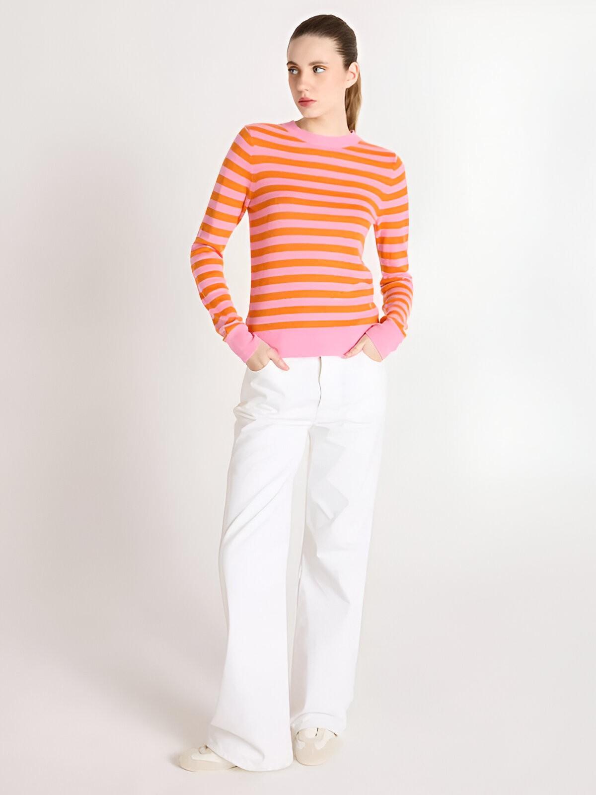 AF1E006WSC009_MARGE_PINK_TANGERINE1 Absolut Cashmere: Wunderschöner gestreifter Kaschmir Pulli "MARGE" in 2 wunderschönen Farbspielen – Bild 1