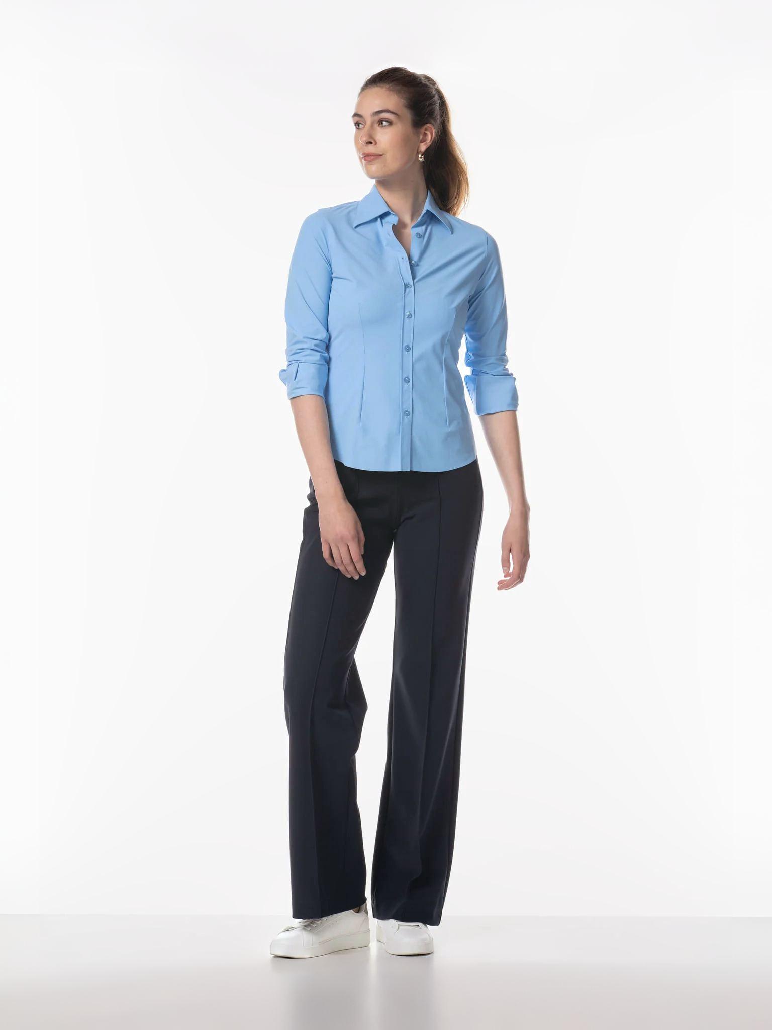 Blouse_Recycled-Regular_Travel_Ayaka_Closed_Alaskan_Blue-JapanTKY_1_full Japan TKY: Bluse "AYAKA" in der Farbe alaska blue – Bild 1
