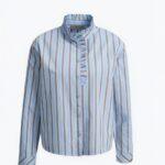 Smith & Soul: Tolle Bluse in light blue mit braunen Streifen 0926-1001